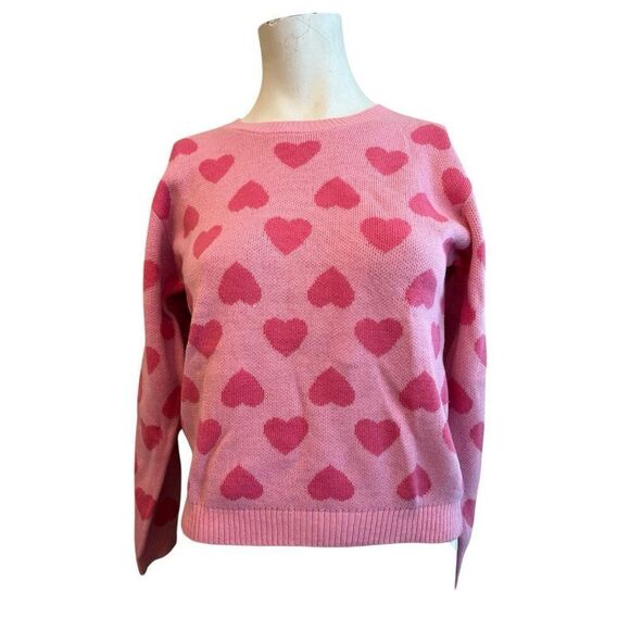 Girls XL 14/16 Heart Valentines Love Pink Sweater Stretch Relaxed NWT - Picture 1 of 3